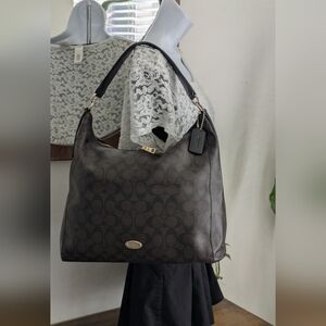 Coach Hobo Dark Brown/Black Signature Shoulder Bag.